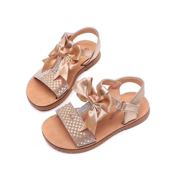 Glitter Paloma T Bar Diamante Rose Gold Bow Sandals