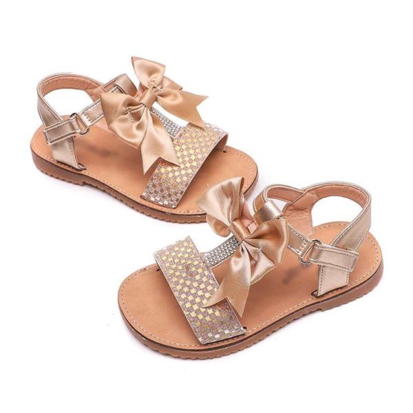 Glitter Paloma T Bar Diamante Rose Gold Bow Sandals