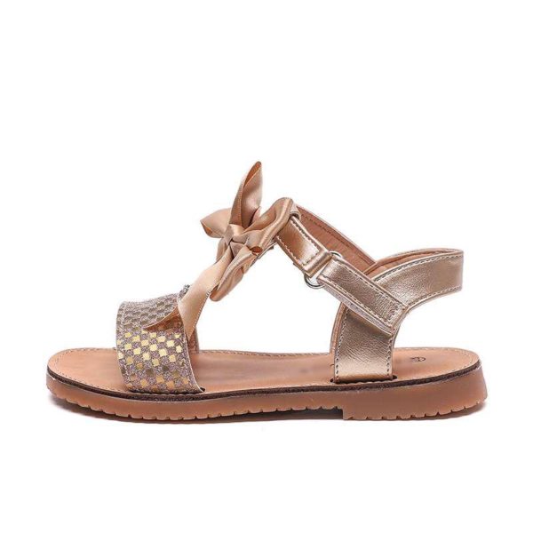 Glitter Paloma T Bar Diamante Rose Gold Bow Sandals