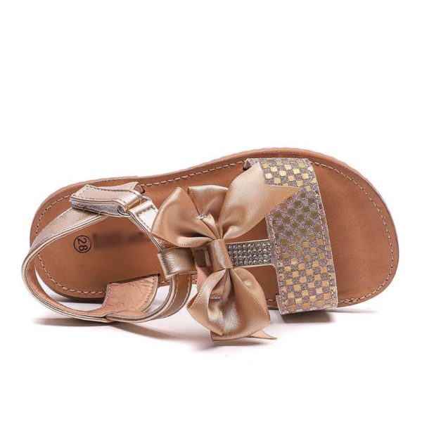 Glitter Paloma T Bar Diamante Rose Gold Bow Sandals