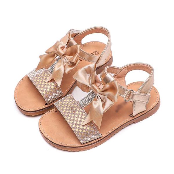 Glitter Paloma T Bar Diamante Rose Gold Bow Sandals