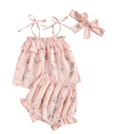 Itty Bitty Pink 3 Piece Set Ruffled Hem Set - Baby Boutique