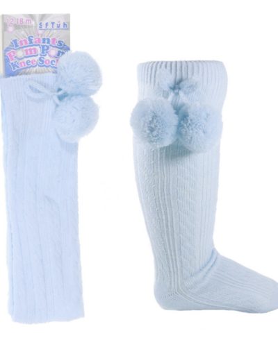 Itty Bitty Blue Knee Length Pom Pom Socks