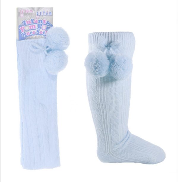 Itty Bitty Blue Knee Length Pom Pom Socks