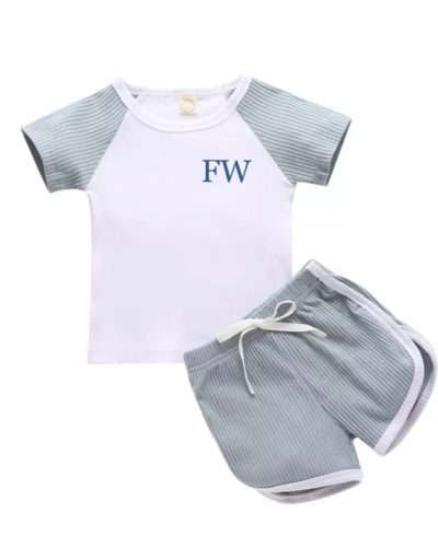 Itty Bitty Ice Blue 2 Piece Ribbed Top and Shorts Set