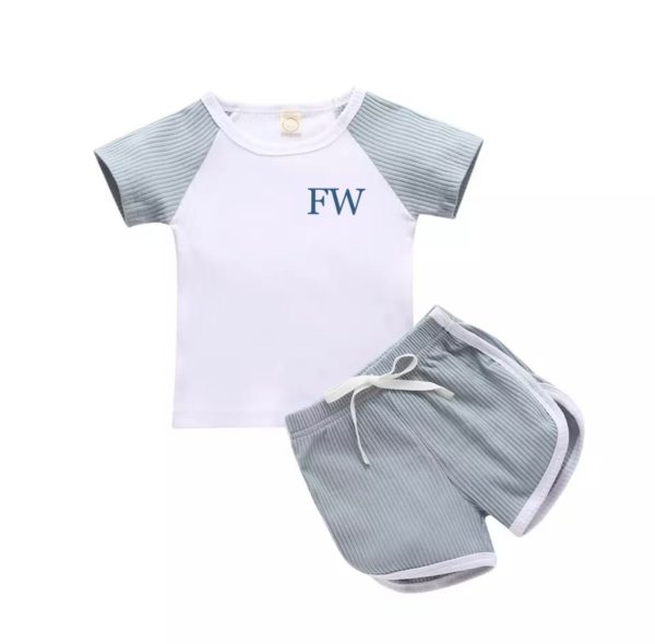 Itty Bitty Ice Blue 2 Piece Ribbed Top and Shorts Set