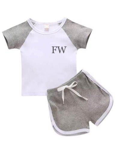 Itty Bitty Grey 2 Piece Ribbed Top and Shorts Set