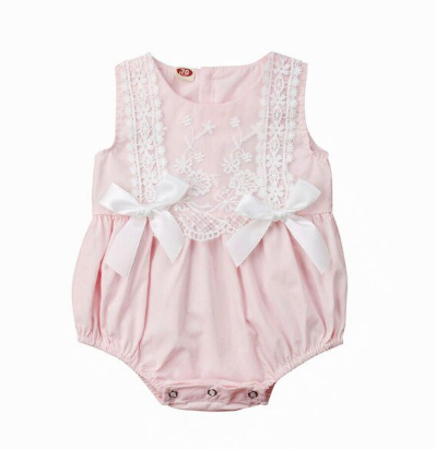 Itty Bitty Pink Lace Bow Romper | Itty Bitty