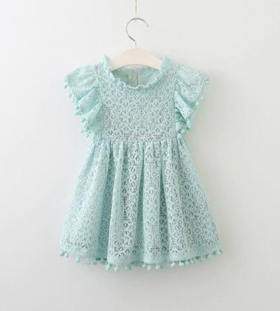 Itty Bitty Limited Collection Lace Pom Pom Trim Dress