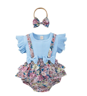 Itty Bitty Blue Floral Ruffle Bow Set | Itty Bitty