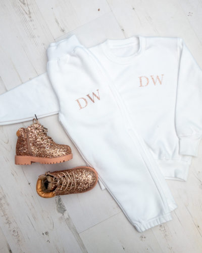 Itty Bitty White & Rose Gold Sparkle Personalised Tracksuit