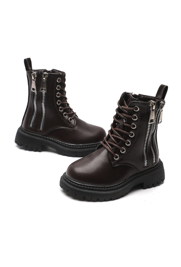 Itty Bitty Autumn Brown Double Zip Boots