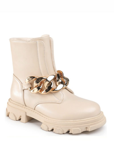 Itty Bitty Beige Gold Chain Chunky Boots
