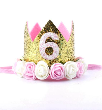 Itty Bitty 6th Birthday Gold Flower Adorned Crown