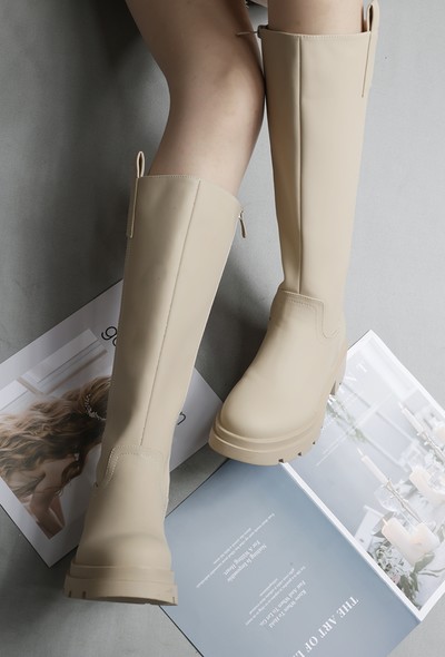 Itty Bitty Women's Beige Knee High Chunky Fashion Boots