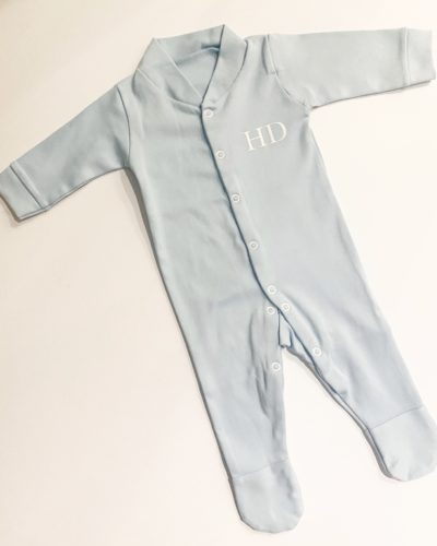 Itty Bitty Personalised Initial Baby Blue Sleepsuit