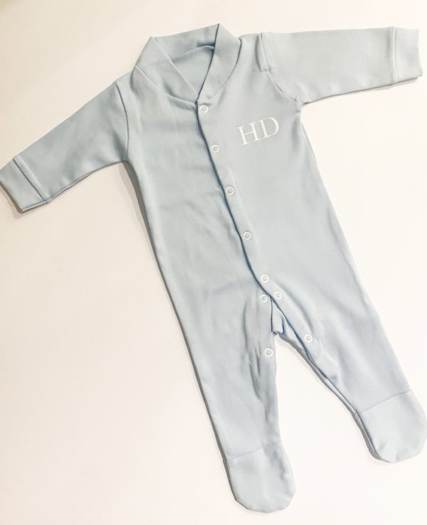 Itty Bitty Personalised Initial Baby Blue Sleepsuit