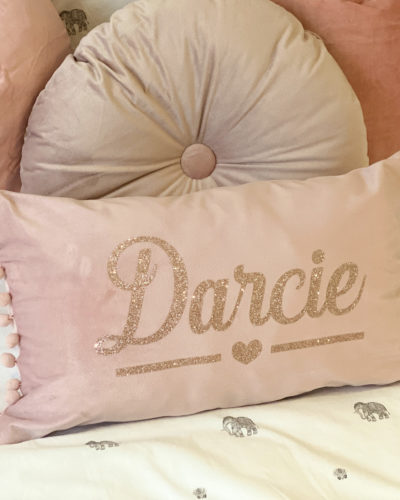 Itty Bitty Pink Pom Pom Trim Personalised Cushion Cover
