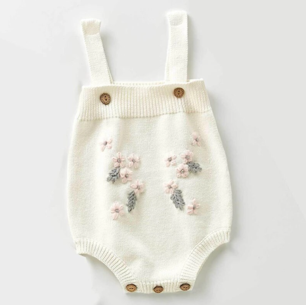 Itty Bitty Flower Embellished Knitted Romper & Cardigan Set - Image 3