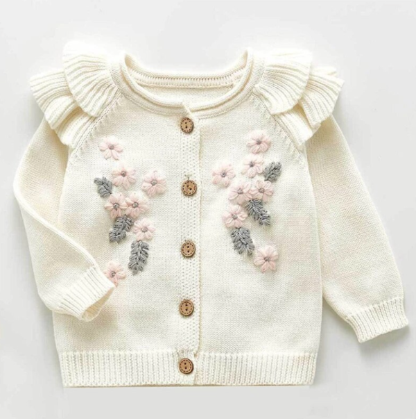 Itty Bitty Flower Embellished Knitted Romper & Cardigan Set - Image 2