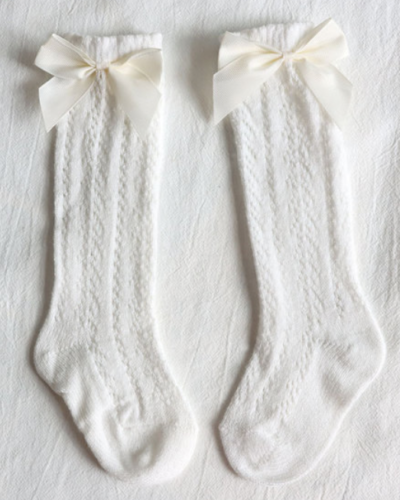 Itty Bitty White Knee High Bow Socks