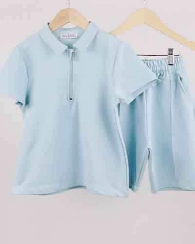 Itty Bitty Blue 1/2 Zip Poloshirt & Shorts Set