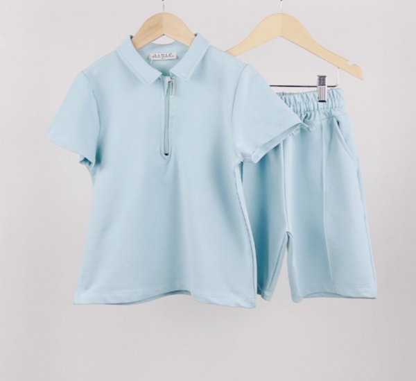 Itty Bitty Blue 1/2 Zip Poloshirt & Shorts Set
