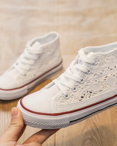 Itty Bitty White Crochet High Top Trainers
