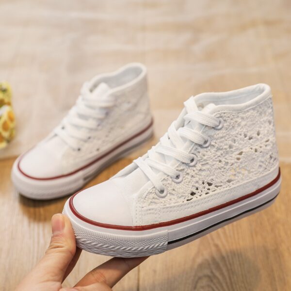 Itty Bitty White Crochet High Top Trainers