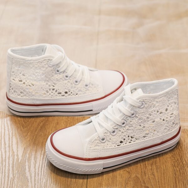 Itty Bitty White Crochet High Top Trainers - Image 3