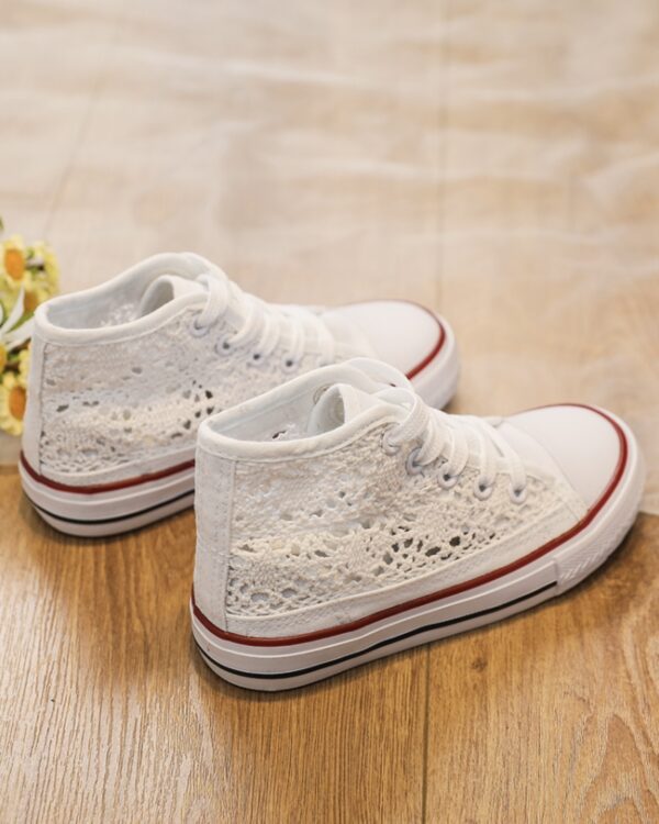 Itty Bitty White Crochet High Top Trainers - Image 2