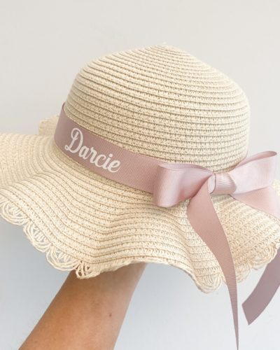 Itty Bitty Personalised Blush Bow Summer Hat