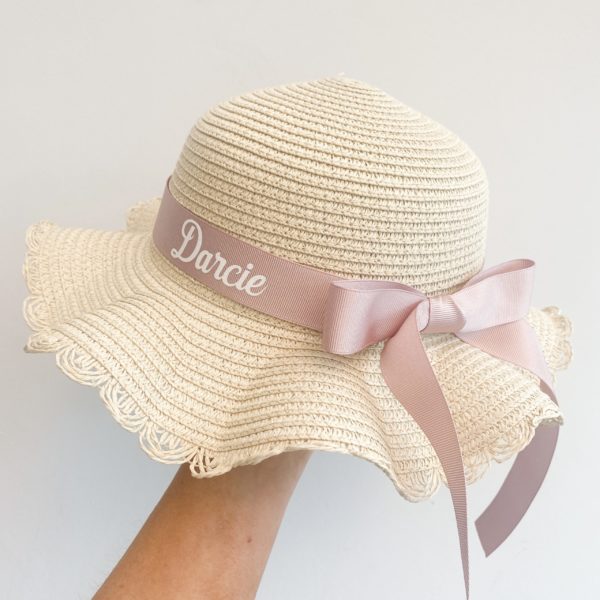 Itty Bitty Personalised Blush Bow Summer Hat