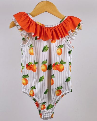 Itty Bitty Orange Print Frilled Swimsuit