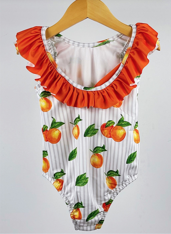 Itty Bitty Orange Print Frilled Swimsuit - Image 2