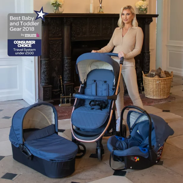 My Babiie Billie Faiers MB200+ Rose Gold and Navy Travel System