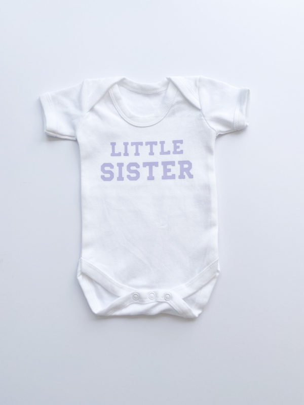 Itty Bitty Little Sister White & Purple Romper