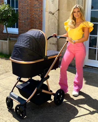 My Babiie Dani Dyer Quilted Black and Rose Gold Belgravia Travel System