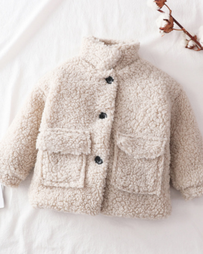 Itty Bitty Cream Statement Pocket Teddy Coat