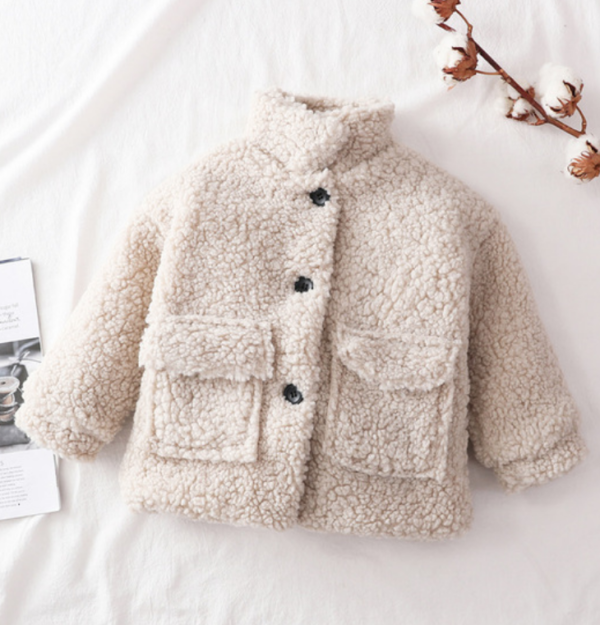 Itty Bitty Cream Statement Pocket Teddy Coat