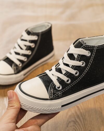 Itty Bitty Glitter Black High Top Trainers