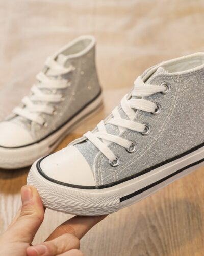 Itty Bitty Glitter Silver High Top Trainers