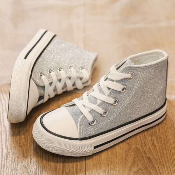 Itty Bitty Glitter Silver High Top Trainers - Image 3