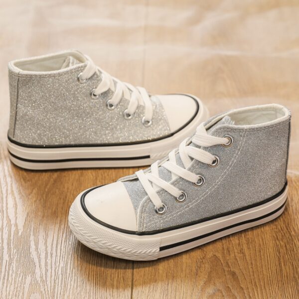 Itty Bitty Glitter Silver High Top Trainers - Image 4