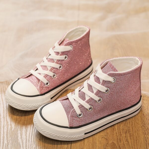 Itty Bitty Glitter Pink High Top Trainers - Image 5