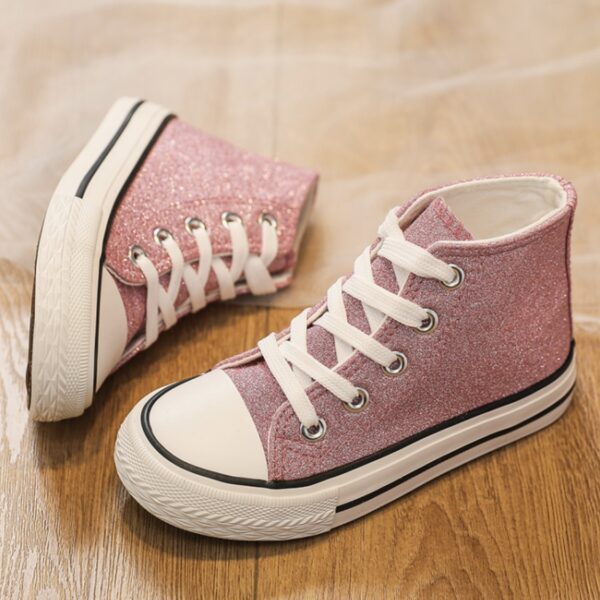 Itty Bitty Glitter Pink High Top Trainers - Image 4