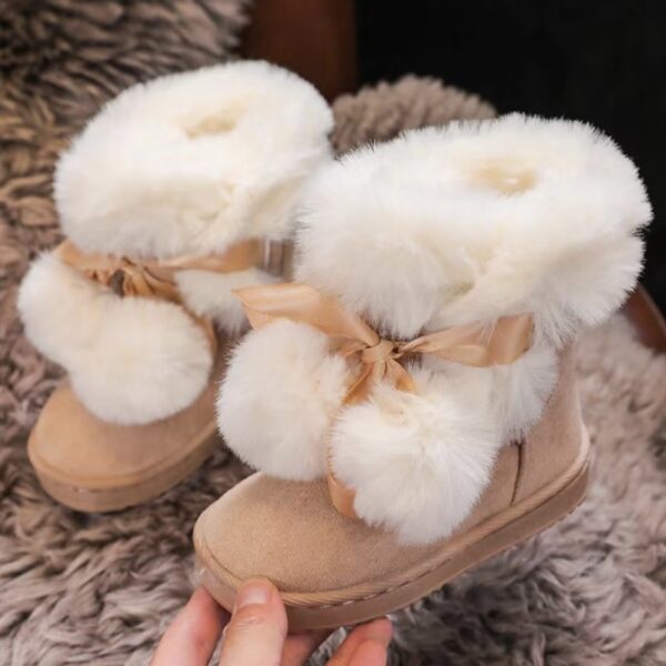 Itty Bitty Beige Pom Pom Snuggle Boots