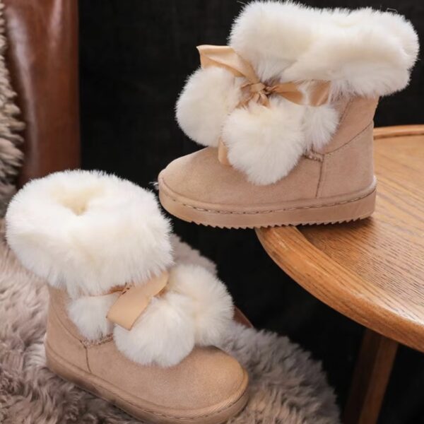 Itty Bitty Beige Pom Pom Snuggle Boots - Image 4