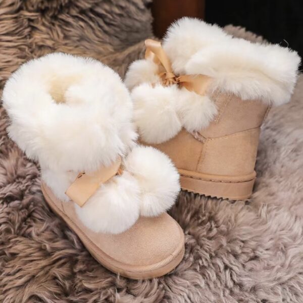 Itty Bitty Beige Pom Pom Snuggle Boots - Image 5