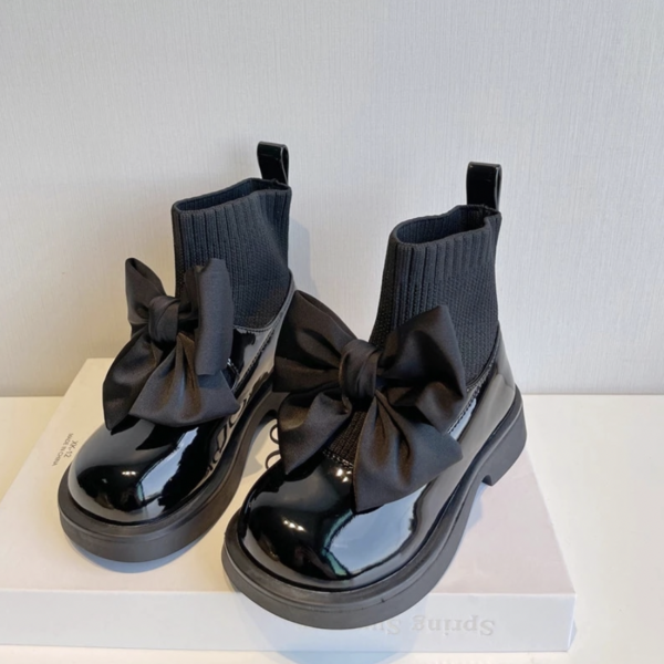 Itty Bitty Black Patent Bow Sock Boots